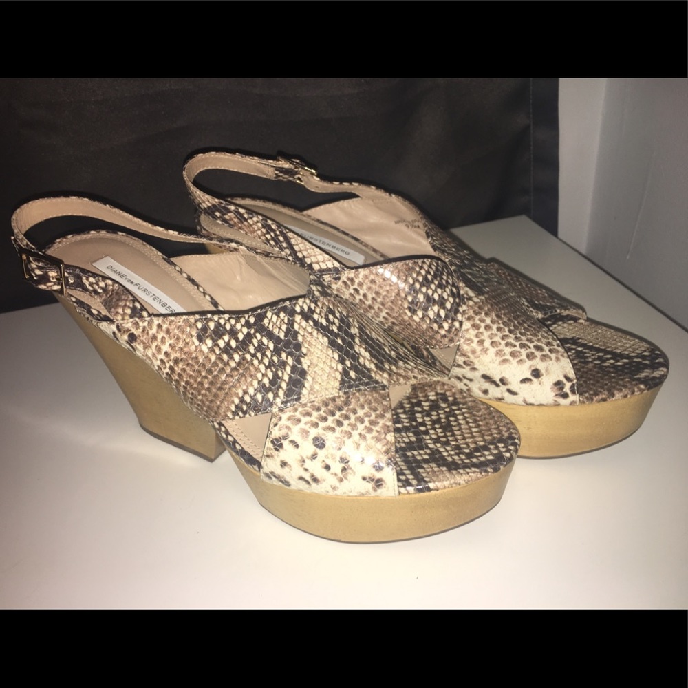 Diane Von Furstenberg Python Wood Platforms 9.5